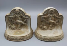 Antique American Encaustic Tiling Co AETCo Cherub Child Rabbit Bookends Pair