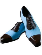 Handmade Genuine Suede  Leather Oxford Lace Brown  Blue Formal Dress Shoes Men