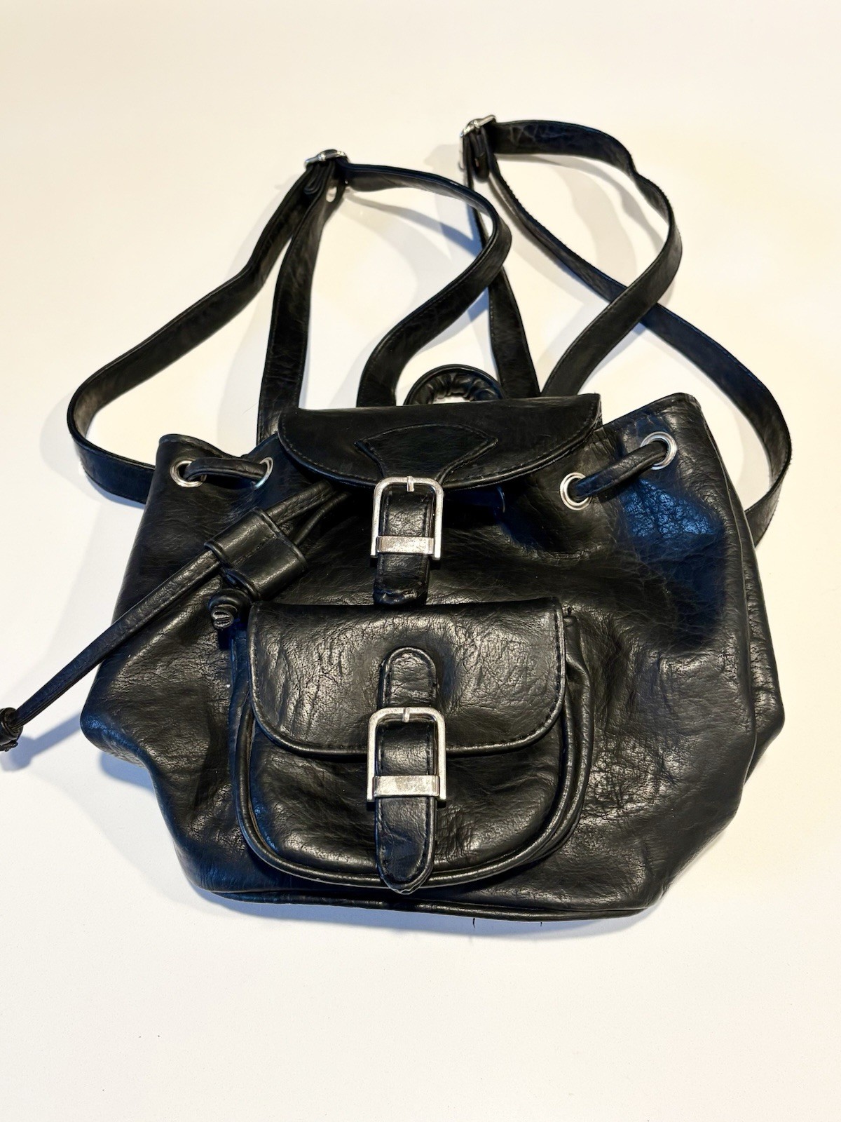 Small Black Leather Drawstring Backpack - image 1