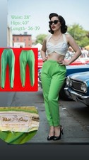 Flashy 50s 60s Bright Lime Green Cigarette Pants Capri Pants VLV