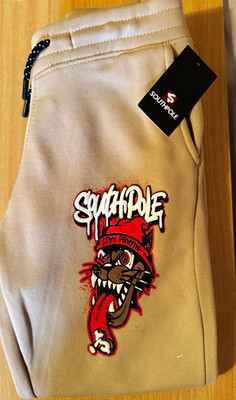 Southpole Men's Beige Fleece Jogger Pants Drawstring Pockets Graphic Logo M
