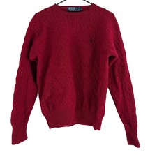 Vintage Polo Ralph Lauren Cable Knit Sweater Men Sz XL Red 100 Wool Pony Logo