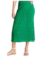 Emerald Green Open Knit Midi Skirt Sustainable Textured Waves 2x Boho Future Col