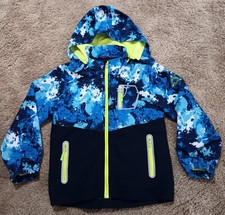 Top  Sky Blue Fleece Lined Rain Jacket Kids Sz 140 10-12 w/Built In Compass