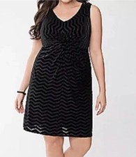 Lane Bryant Cocktail Dress Plus Size 18/20 Black Velvet Chevron Twist Front