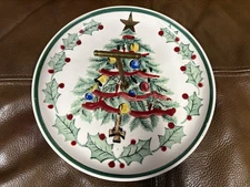 Lefton Christmas Tidbit Dish Serving Tray Metal Handle 1096T Hand Painted 1957