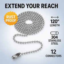 120 Inch Ceiling Fan Pull Chain Extension Silver 3mm Beaded Chain 12 Connectors