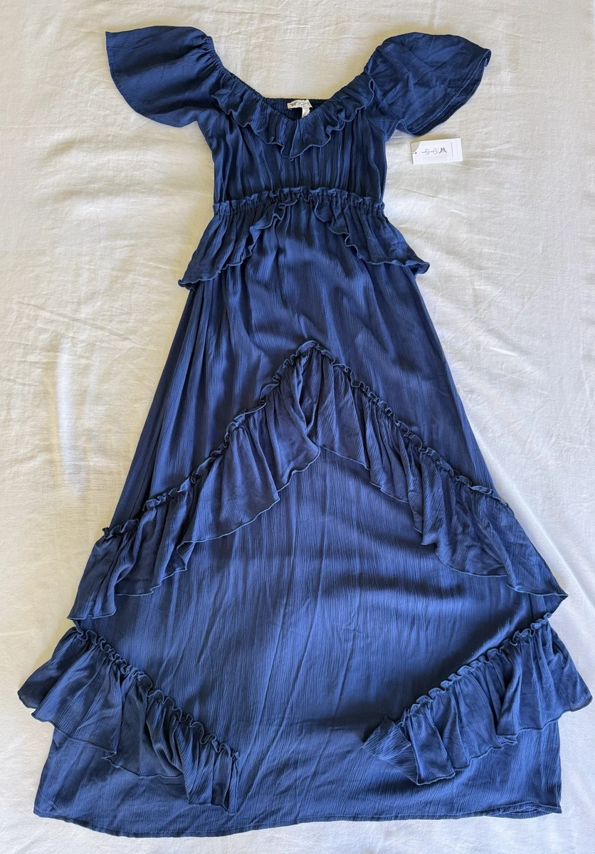 jessica simpson blue maxi dress Jessica Simpson Beige Royal Blue Floral Halter Maxi Dress: Size Large