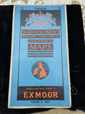 Vintage Bartholomews 'Half-inch' maps 1940s 1950s mid-century hand-drawn retro..