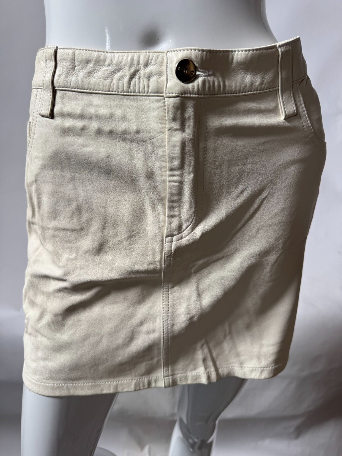 IRO White Lamb Leather Mini Skirt With Braided Studded Detailing