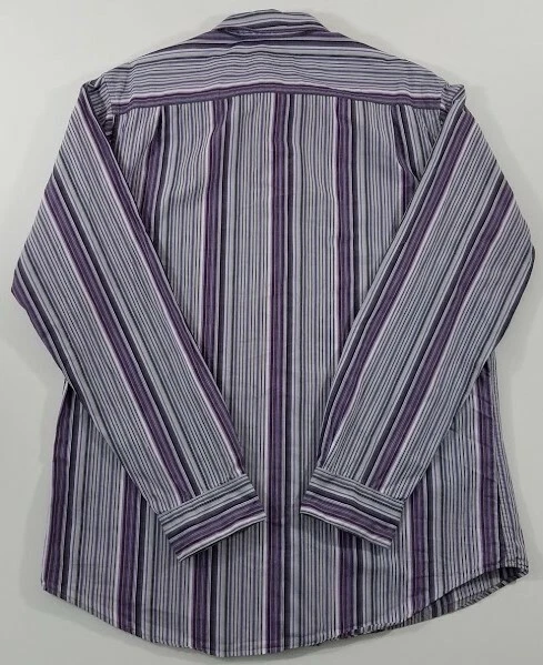 Foundry Men’s Long Sleeve Button Up Shirt XLT XL Tall Purple Gray Stripes Pocket - Image 3 of 4