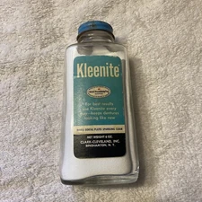 VINTAGE GLASS KLEENITE 6 OZ BOTTLE - MAKES DENTAL PLATES SPARKLING CLEAN
