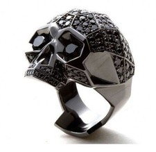 2CT Skull Black Round Diamond Lab Created Engagement Ring 14k Black Gold Plated