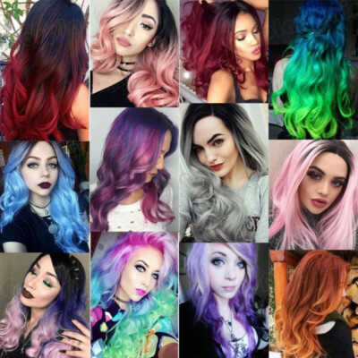Pastel Ombre Pink Purple Cosplay Hair Wig Long Wavy Straight  display picture 1