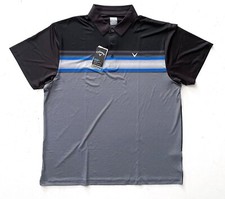 Callaway Polo Shirt Opti-Dri Caviar Gray Black Stripe Shirt LT
