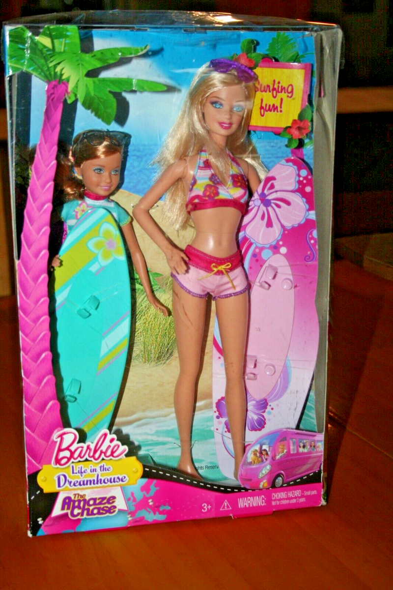 2013 Barbie Life In Dreamhouse Amaze Chase Surfing Fun Set-New in
