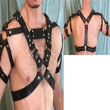 Leather Men Chest Harness Body Bondage Suspender Garter Belt Clubwear Cosplay US