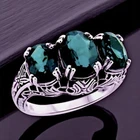 ART DECO STYLE 3 STONE SIMULATED LONDON BLUE TOPAZ 925 STERLING SILVER RING 1131