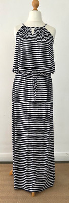 Accessorize Monsoon Kleid Damen Streifen Maxi Jersey Bindeband Taille Lang Urlaub UK L