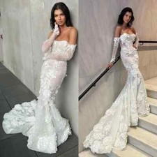 Long Sleeves Mermaid Wedding Dresses for bride 3D Appliques Lace Bridal Gowns
