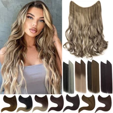 Highlight Invisible Wire Hair Extension Adjustable Transparent Headband Wavy 20"