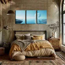 3pcs The Moon On The Water  Wall Art Canvas Framed 50x70cm