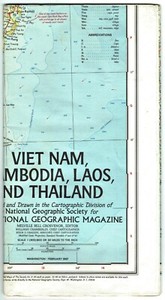 ⫸ 1967-2 February Map VIETNAM CAMBODIA LAOS THAILAND National Geographic Map A3