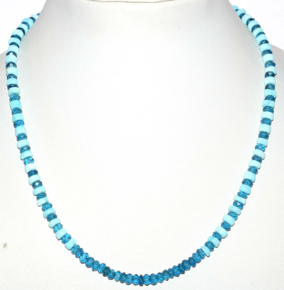 Topacio-Opal Piedras Preciosas 925 Plata Fina 4-5mm Cuentas Corte Redondo 20" Collar Filamento F1 Foto 2 de 4