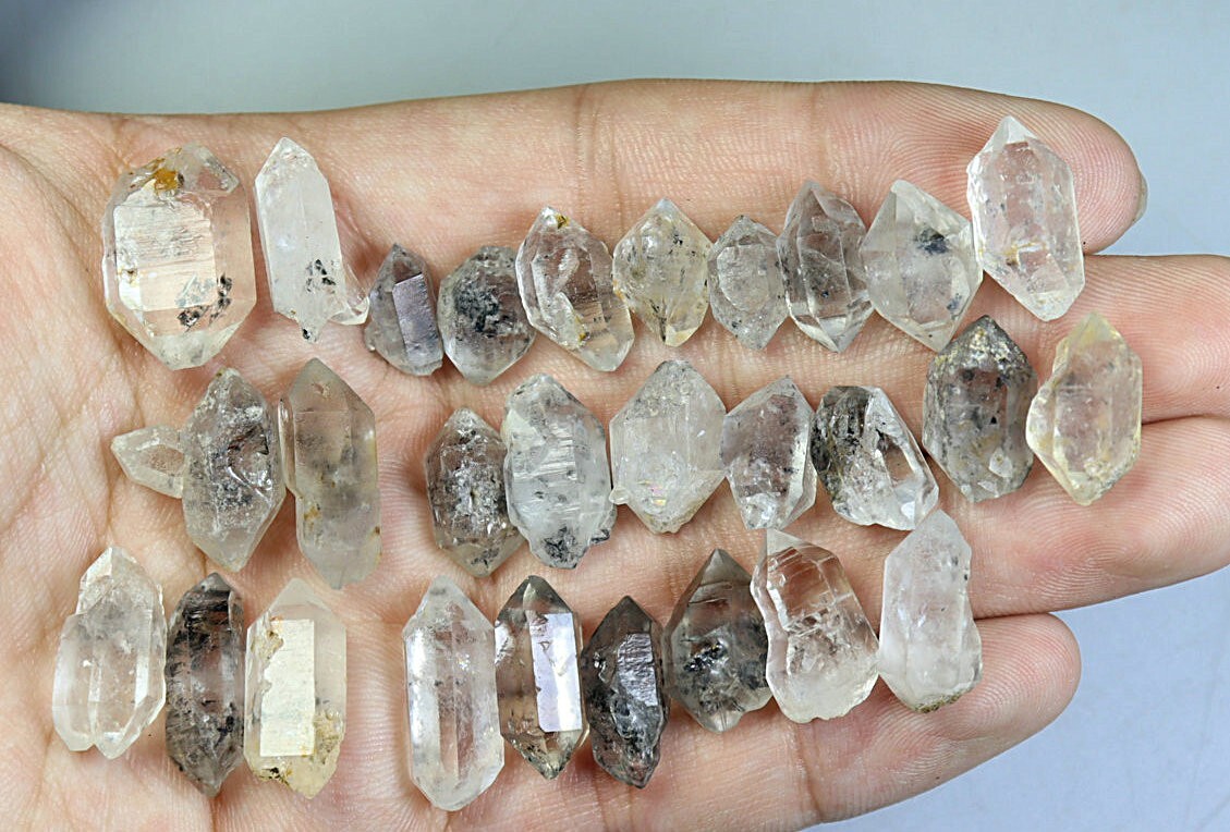 28pcs Herkimer Diamond Black Phantom Quartz Crystal Mineral Specimens for Collectors