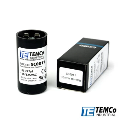 TEMCo 189-227 uf/MFD 110-125 VAC volts Round Start Capacitor 50/60 Hz -Lot-1