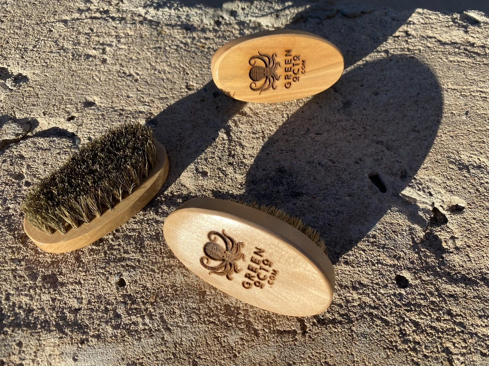 Cepillo de barba de cerdas de jabalí para hombre bolsillo 3" mango de madera bigote aseo verde octo Foto 2 de 4