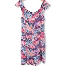 Art Class tropical print button front romper L