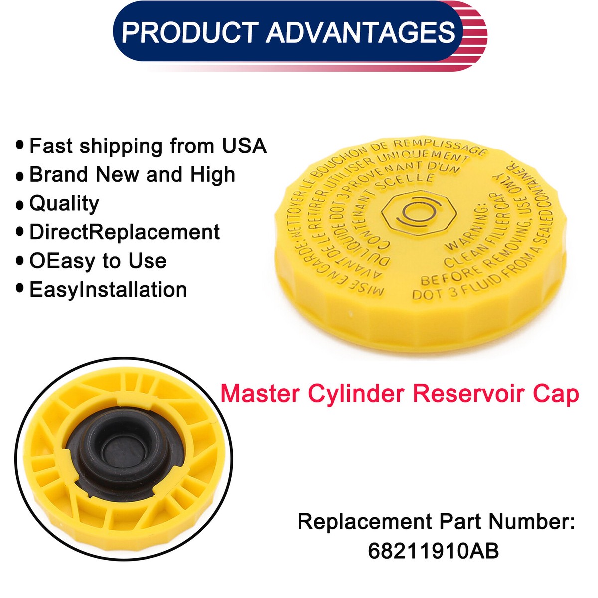 ANODZU Brake Master Cylinder Reservoir Cap Fit For Jeep Wrangler 2018 Compass 2017-2020 Cherokee 2014-2020 Chrysler 200 2015-2017 Pacifica 2017-2020, Replace 68211910AB - View #5