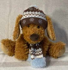 Hugfun Puppy Dog Plush with Removable Ski Hat and Scarf 14" Stuffed Animal Toy