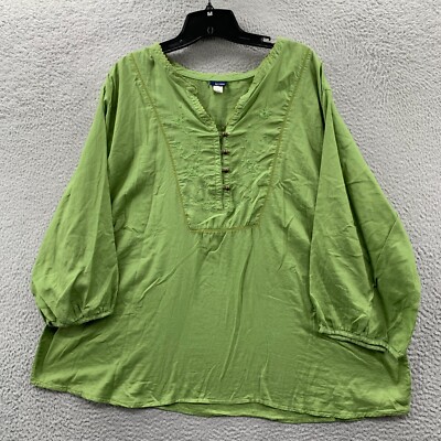 BASIC EDITIONS Blouse Womens 2X Top 3/4 Sleeve Green*