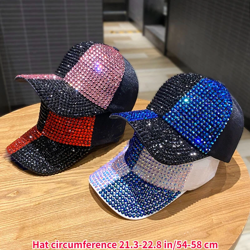 Men Women Rhinestone Baseball Cap Hat Glitter Sparkly Bling Casual
