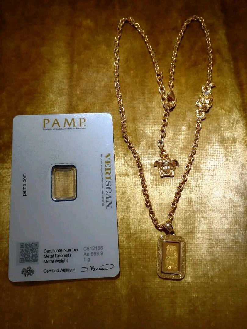 BOSS　FORTUNA LADY　INGOT 1g VERSACE Versace Fortuna 1G Gold Ingot Necklace 14K Frame with Gems