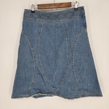 Vintage Divided Denim Midi Skirt 12 Y2K Boho Chic Paneled