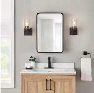 Glacier Bay 16x24'' Rounded Corner Matte Black Mirror Rectangular Medicine Cabine