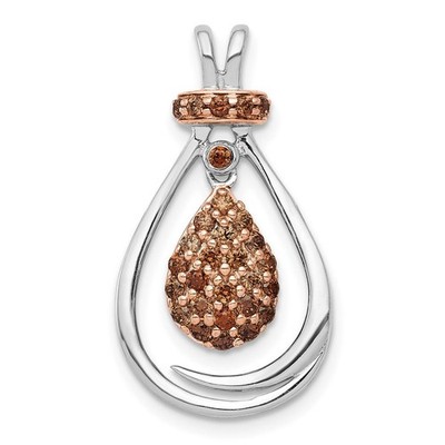 14k Weißgold mit rosa Rhodium 1/4ctw Champagner Diamant Kette Plättchen Anhänger