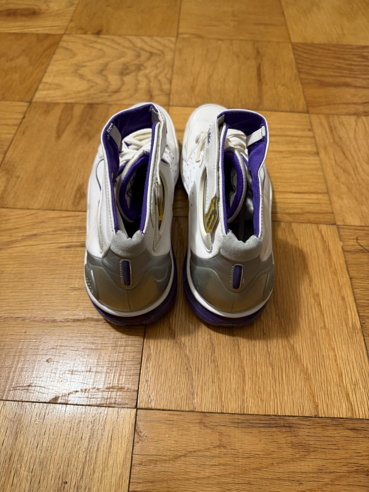 Nike Huarache 2K4 White Purple High Top Leather Basketball Sneakers thumbnail 3