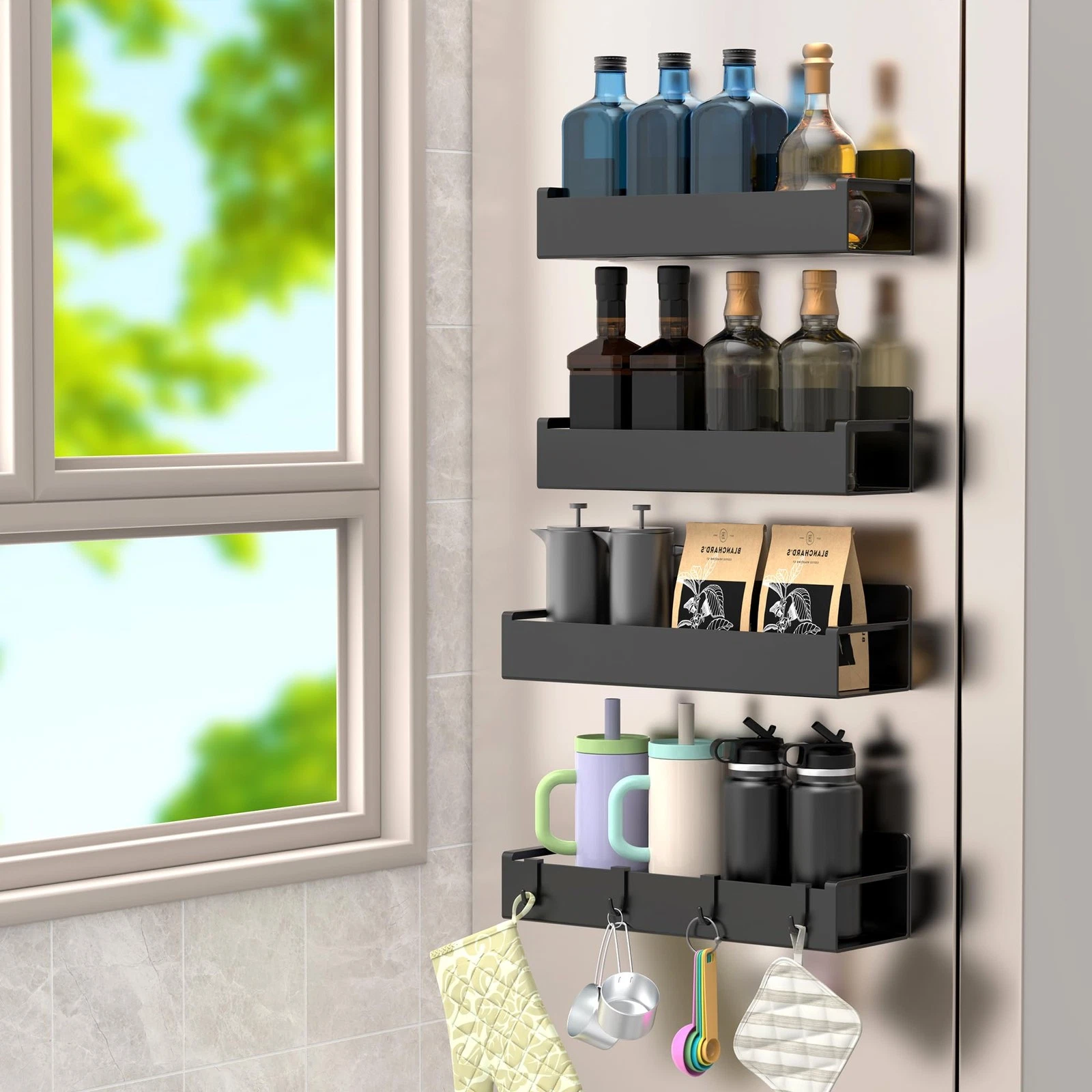 HuggieGems 4 Pack Magnetic Spice Rack Organizer for 4 Pack, Matt Black
