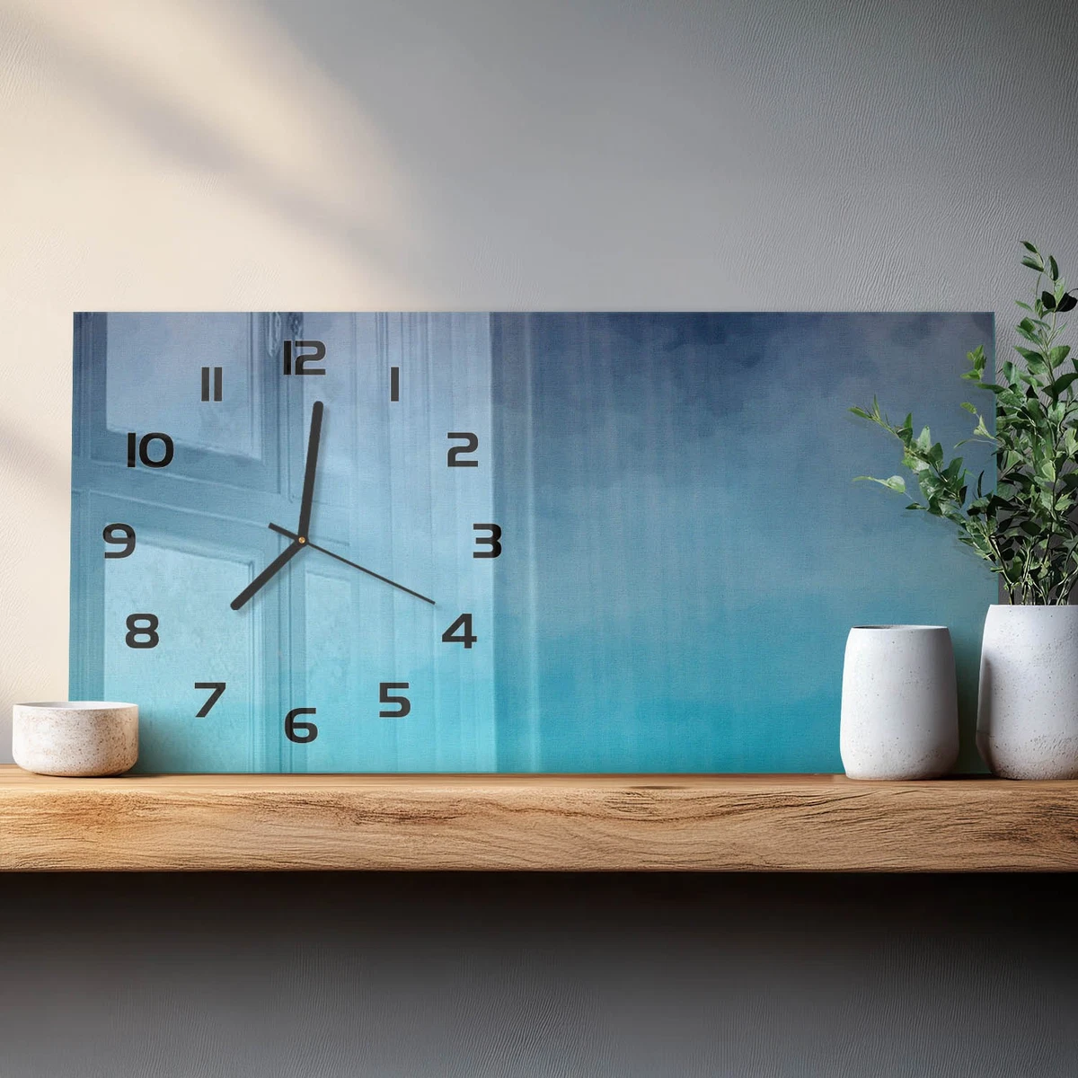 Reloj de Pared Rectangular Horizontal de Vidrio Templado Premium Humo 60x30 cm