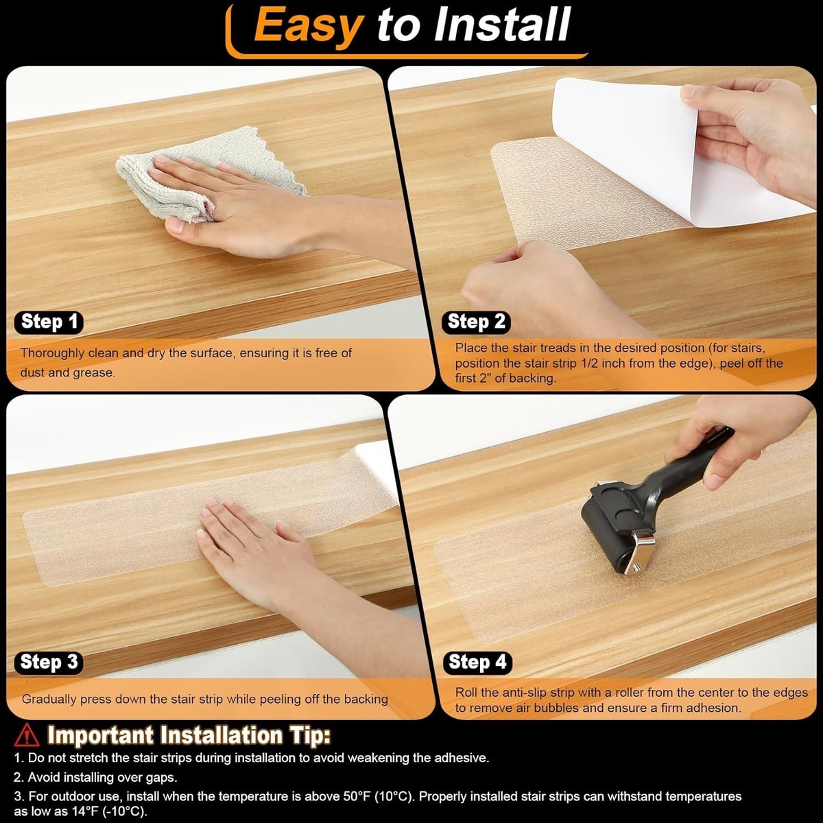 Clear Non-Skid Grip Tape For Stairs – 2 Inch X 32.8 Ft Anti-Slip Tread For Wood, Tile, Marble, Shower, Pool – Waterproof Adhesive