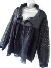 Crown & Ivy Lace Jacket Windbreaker Jacket Women's XL Navy Blue Unique Feminine