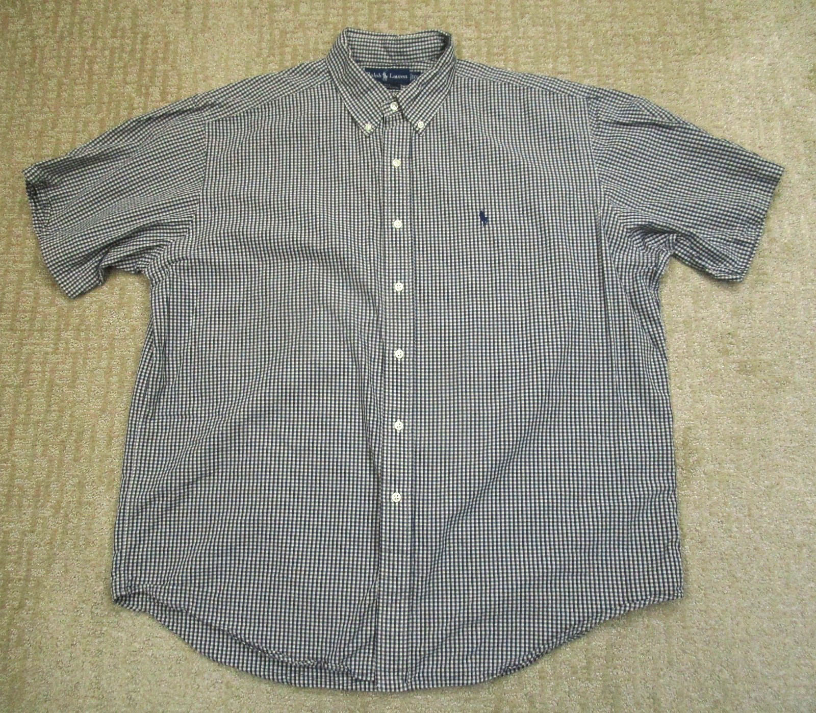 Polo Ralph Lauren Shirt Men XL Blue White Check Blake Short Sleeve Button Down