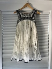 Free People Embroidered Beaded Sleeveless White & Black Summer Dress Boho Size 8