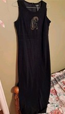 Vintage Positive Attitude Black Dress With Slit & Swirl Design Size 10 P Y2K
