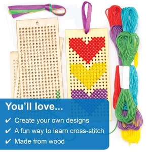 Wooden Bookmark Cross Stitch Kits, 4 Pack