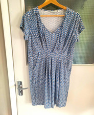 JoJo Maman Bebe Maternity Nursing Dress 12 14 Blue Geometric Retro Tunic Pockets
